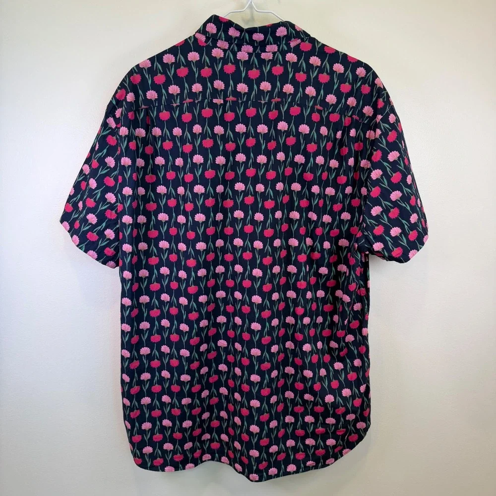 J. Crew Mens Flex Washed Slim Fit Short Sleeve Floral Button Down Shirt XXL Navy